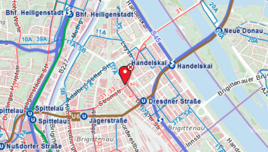 Map with location of venue showing public transport.